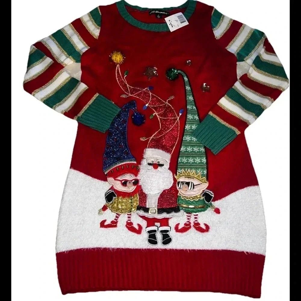 United States Sweaters Red Sequin Elf Christmas Holiday Sweater Size Small
